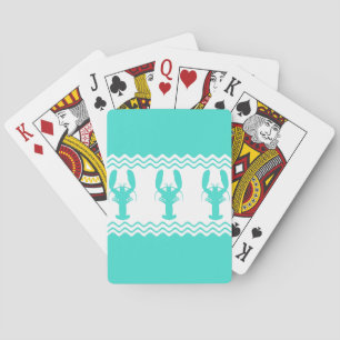Turquoise White Coastal Lobster Stripes Playing Cards