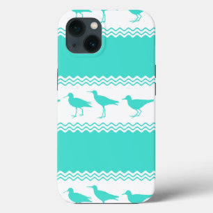 Turquoise White Coastal Sandpiper Bird Stripes iPhone 13 Case