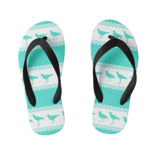 Turquoise White Coastal Sandpiper Bird Stripes Kid's Thongs