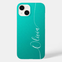 Turquoise White Elegant Calligraphy Script Name