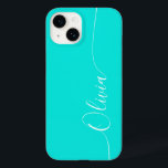 Turquoise White Elegant Calligraphy Script Name Case-Mate iPhone 14 Case<br><div class="desc">Turquoise Elegant White Calligraphy Script Custom Personalised Name iPhone 14 Smart Phone Cases features a modern and trendy simple and stylish design with your personalised name in elegant hand written calligraphy script typography on a turquoise background. Designed by ©Evco Studio www.zazzle.com/store/evcostudio</div>