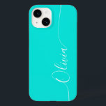 Turquoise White Elegant Calligraphy Script Name Case-Mate iPhone 14 Case<br><div class="desc">Turquoise Elegant White Calligraphy Script Custom Personalised Name iPhone 14 Smart Phone Cases features a modern and trendy simple and stylish design with your personalised name in elegant hand written calligraphy script typography on a turquoise background. Designed by ©Evco Studio www.zazzle.com/store/evcostudio</div>