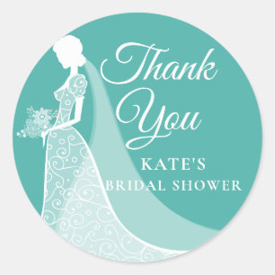 Turquoise White Elegant Lace Gown Bridal Shower Classic Round Sticker