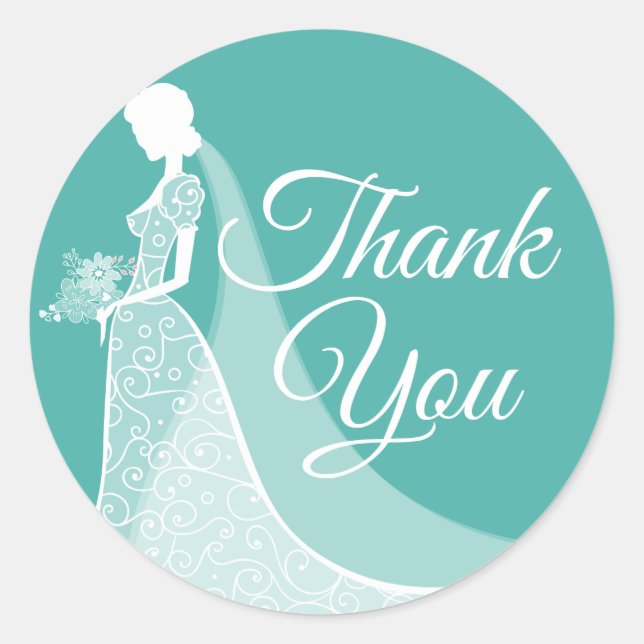 Turquoise White Elegant Lace Gown Bridal Shower Classic Round Sticker (Front)