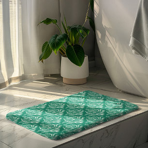 Turquoise & White Floral Art Deco Pattern Bath Mat