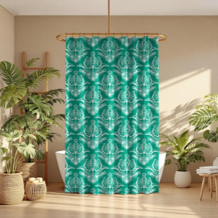 Turquoise & White Floral Art Deco Pattern Shower Curtain