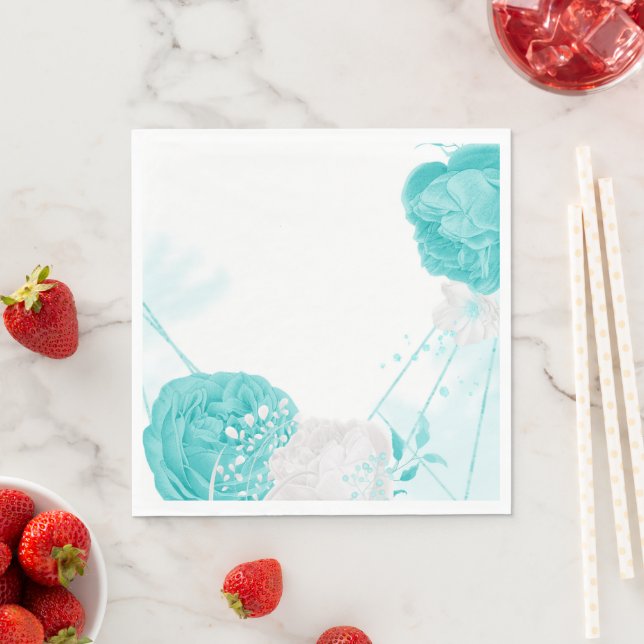 turquoise white floral wedding napkin (Insitu)