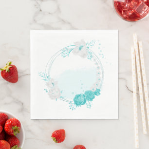 turquoise white floral wedding napkin
