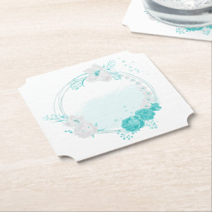 turquoise white floral wedding paper coaster
