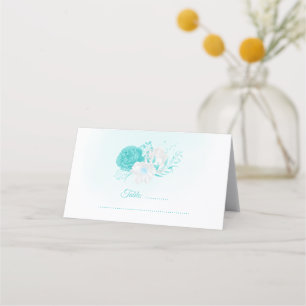 turquoise white floral wedding  place card