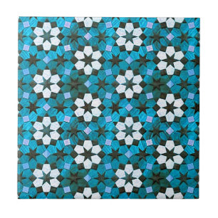 Turquoise & White Flower Pattern Ceramic Tile