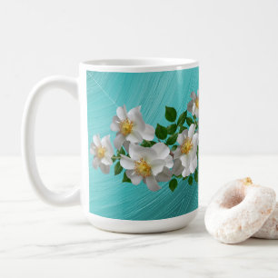 Turquoise White Flower Tea Mug