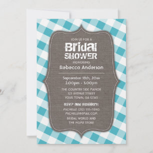 Turquoise & White Gingham Canvas Bridal Shower Invitation