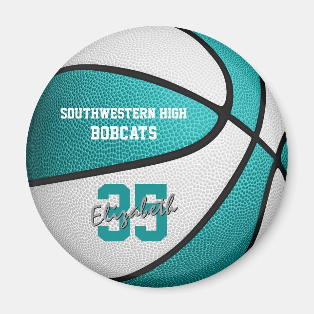 turquoise white girls basketball sports gifts magnet (Front)