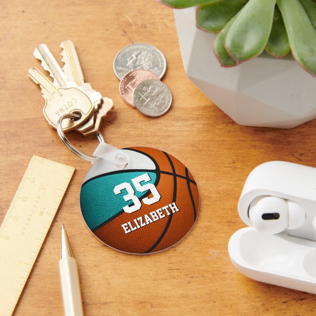 turquoise white girls sports realistic basketball key ring (Desk)