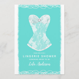 Turquoise & White Glam Lingerie Shower Party Invitation