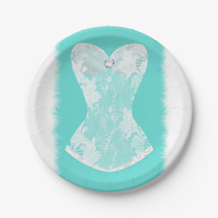 Turquoise & White Glam Lingerie Shower Party Paper Plate