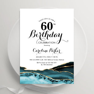 Turquoise White Gold Agate 60th Birthday Invitation