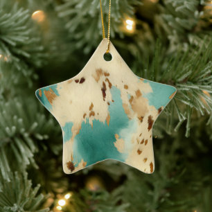 Turquoise White Gold Cowhide Ceramic Ornament