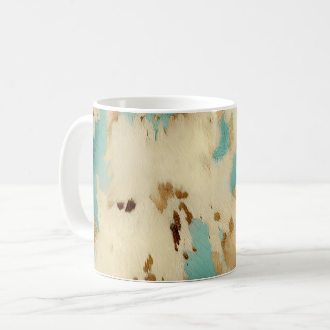Turquoise White Gold Cowhide Coffee Mug (Front Left)