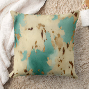 Turquoise White Gold Cowhide Cushion
