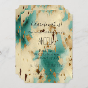 Turquoise White Gold Cowhide Invitation