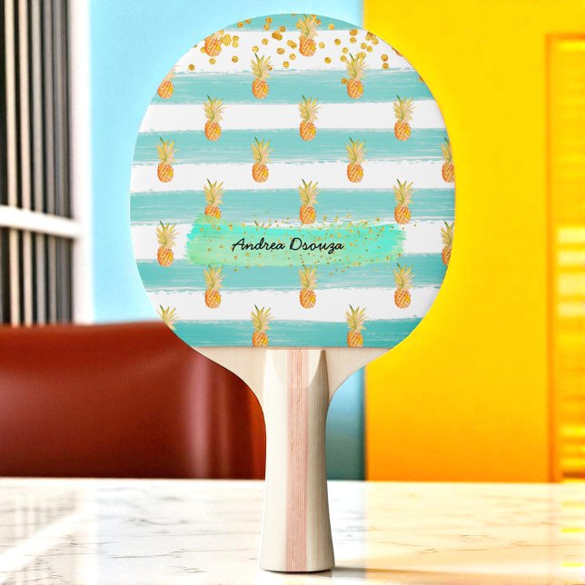 Turquoise White Gold Pineapple Summer Ping Pong Paddle (Creator Uploaded)