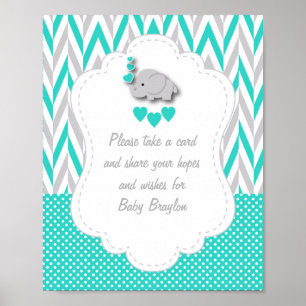 Turquoise, White Grey Elephant Baby Shower Poster