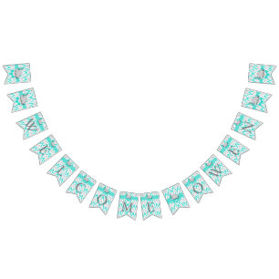 Turquoise, White Grey Elephant Baby Welcome Bunting