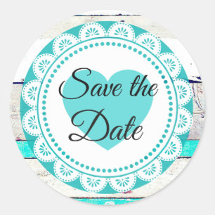 Turquoise White Lacey Save the Date Stickers
