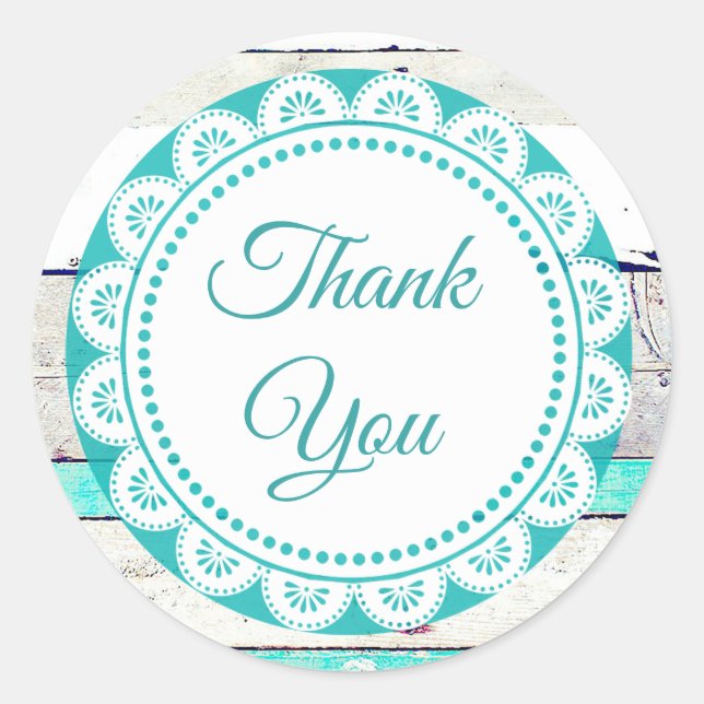 Turquoise White Lacey Thank You Stickers (Front)