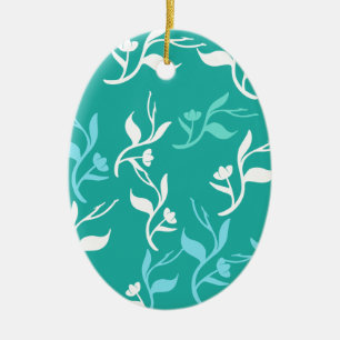 Turquoise White Leaves Pattern Product Ceramic Ornament