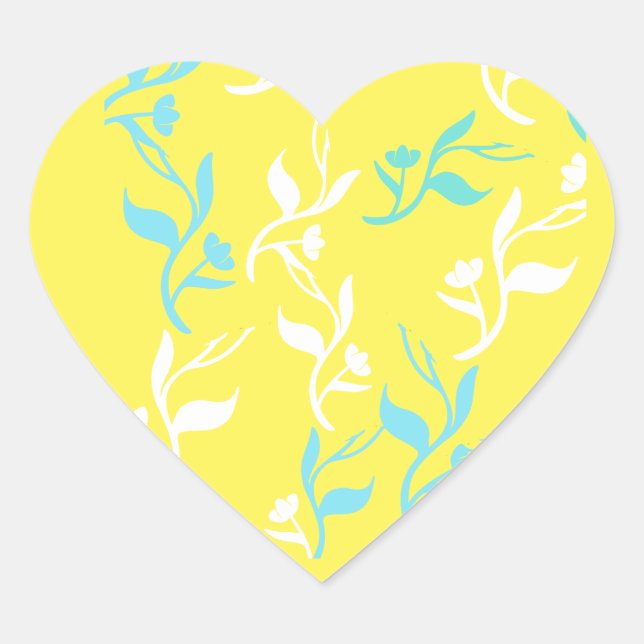Turquoise White Leaves Pattern Product Heart Sticker (Front)