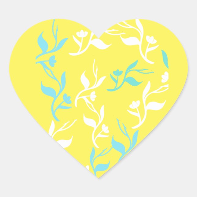 Turquoise White Leaves Pattern Product Heart Sticker (Front)