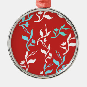 Turquoise White Leaves Pattern Product Metal Ornament