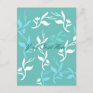 Turquoise White Leaves Pattern Product Postcard