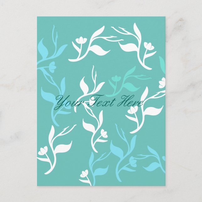 Turquoise White Leaves Pattern Product Postcard (Front)