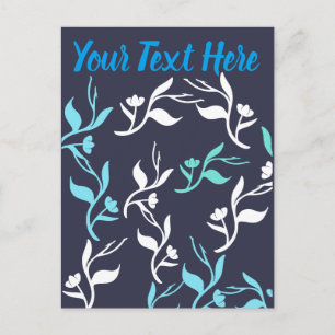 Turquoise White Leaves Pattern Product Postcard