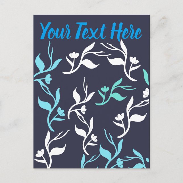 Turquoise White Leaves Pattern Product Postcard (Front)