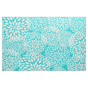 Turquoise White Modern Dahlia floral print Fabric