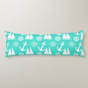 Turquoise White Nautical Coastal Boating Body Cushion