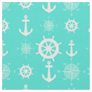 Turquoise White Nautical Coastal Boating Fabric