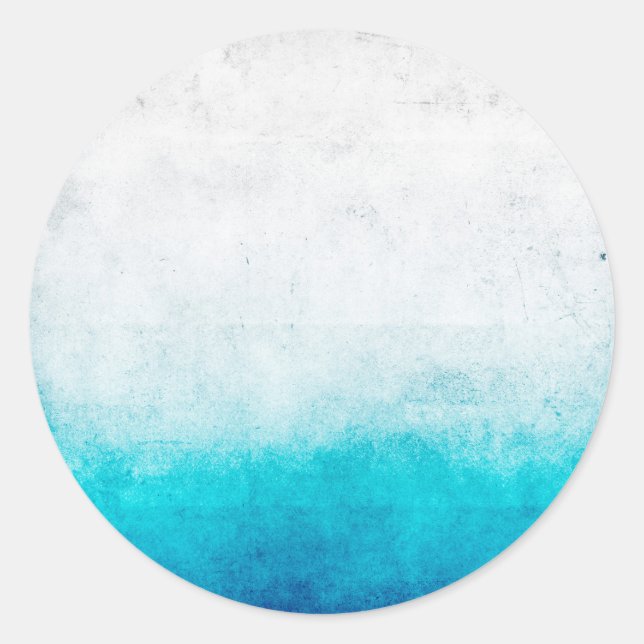 Turquoise & White Ombre Distressed Watercolor Classic Round Sticker (Front)