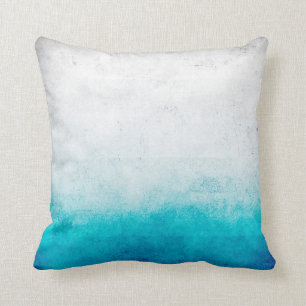 Turquoise & White Ombre Distressed Watercolor Cushion
