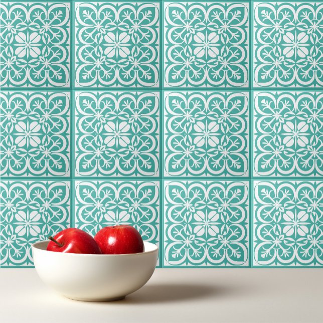 Turquoise white pattern Portuguese Mediterranean  Ceramic Tile (Creator Uploaded)