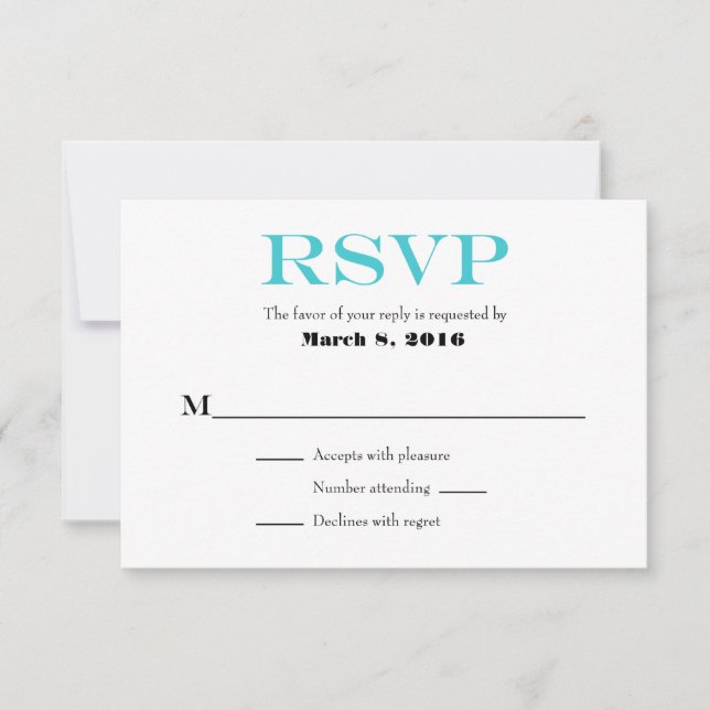 Turquoise White Plain Simple Wedding RSVP Cards (Front)
