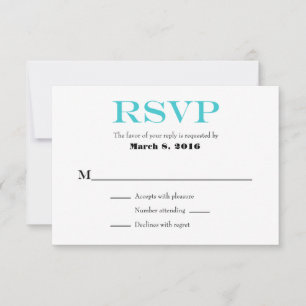 Turquoise White Plain Simple Wedding RSVP Cards