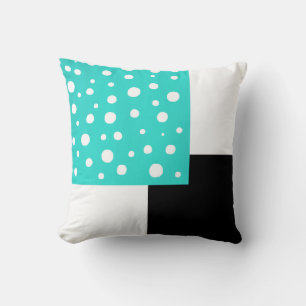 Turquoise White Polka Dots Black & White Geometric Cushion