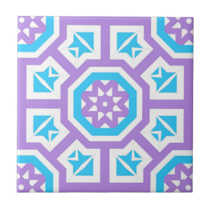 Turquoise White & Purple Elegant Geometric Pattern Ceramic Tile
