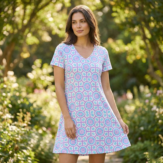 Turquoise White & Purple Elegant Geometric Pattern Fabric (Creator Uploaded)